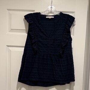 LOFT Women's Dark Blue Ruffle Blouse